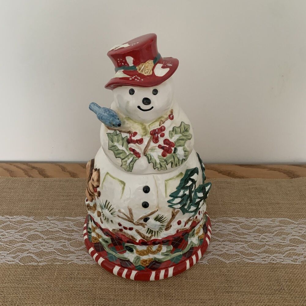 Tracy Porter My Favorite Things Snowman Cookie Jar - Squirrels & Birds - Large